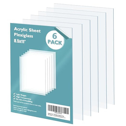 Egofine Plexiglass Sheets Acrylic Sheets 6 Pack of 8.5x11’’ 0.04 Thick Clear by Egofine