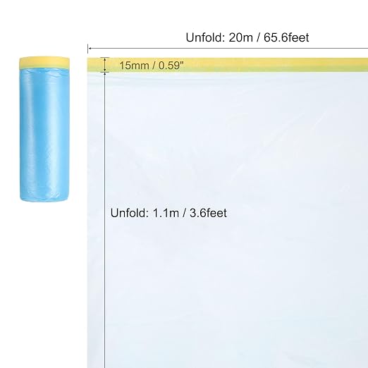 uxcell Pre-Taped Masking Film, 3.6ft x 66ft Plastic Paint Drop Cloth - Image 2