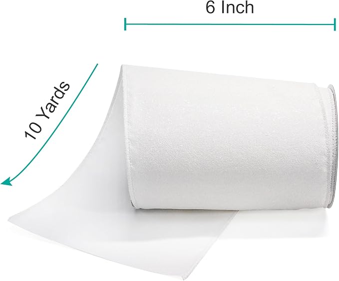 CT CRAFT LLC Glitter Wired Ribbon 6" x 10 Yards White - Image 2