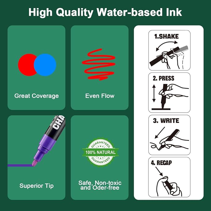 SILENART Chalk Markers for Blackboard, Window Marker for Car Erasable Liquid - Image 2