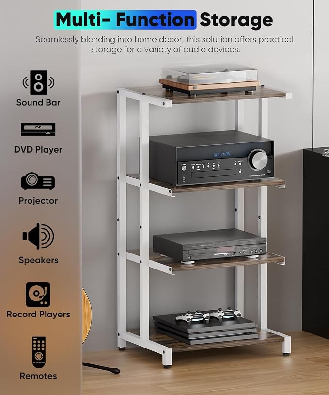 4-Tier Wooden Media Stand, AV Media Stand Corner Shelf - Image 5