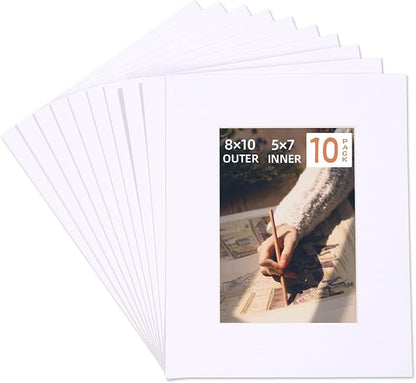 HOTUO 10 Pack Acid Free White Picture Frame Mats, Pre-Cut 8x10 Picture Mats by HOTUO