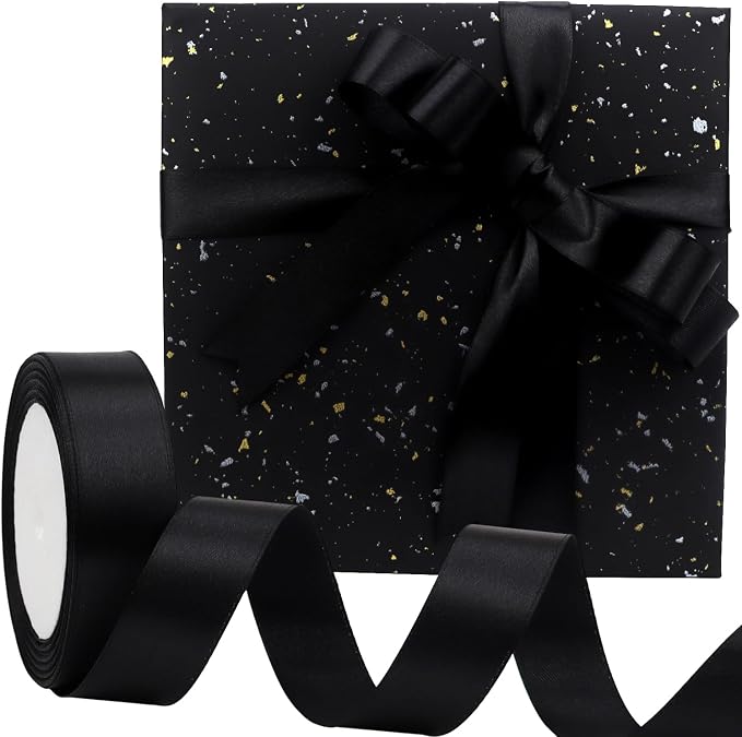 Black Solid Satin Ribbon 1 Inch 25 Yards Solid Polyester Fabric Ribbon - Image 5