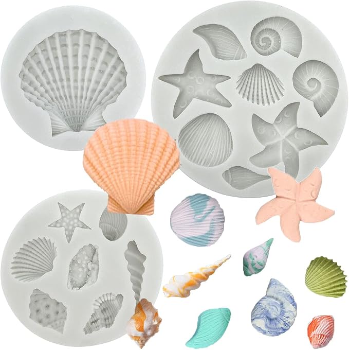 3 PCS Marine Theme Cake Fondant Silicone Mold Seashell Conch Starfish Coral by GeoGeoDIY