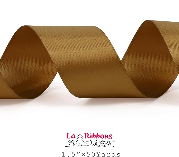 LaRibbons 1 1/2 Inch 50 Yard Double Faced Satin Ribbon, Pale Gold Satin Craft - Image 5
