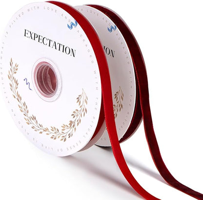 Red Velvet Ribbon 3/8'' 2 Rolls Total 30 Yards, Use by Unknown