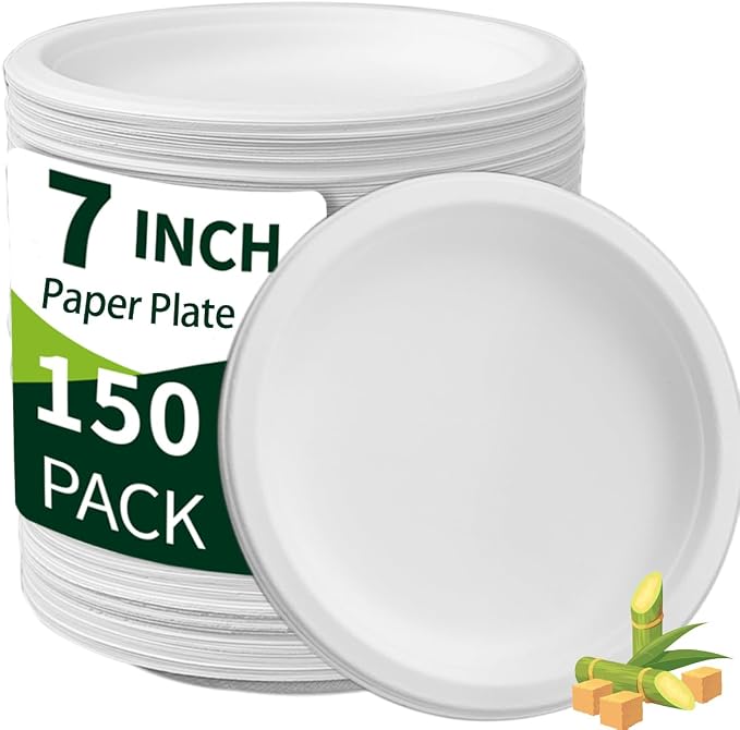White Paper Plates 7 Inch Heavy Duty Disposable Dinner Plates Bulk, Small by Drihara