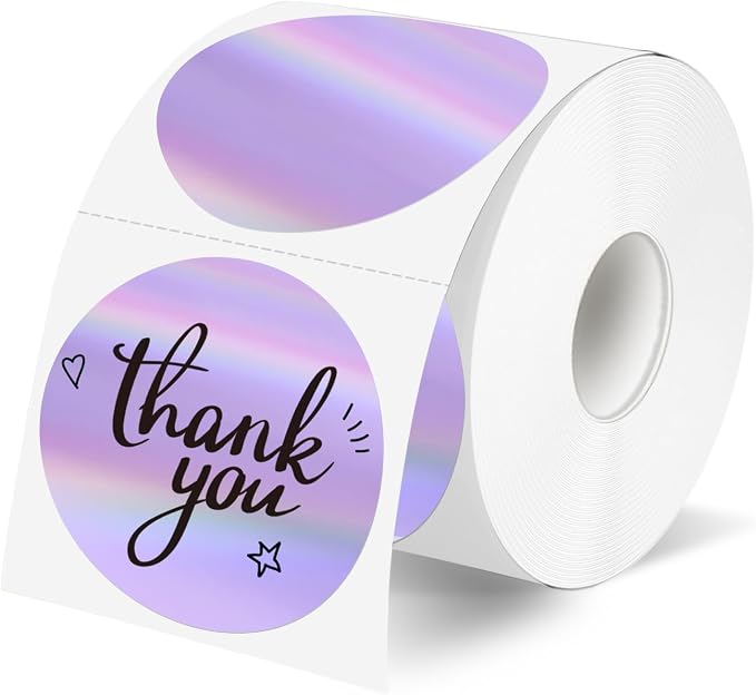 2" Circle Holographic Thermal Label Stickers, Round Printable Rainbow Glitter by Unknown
