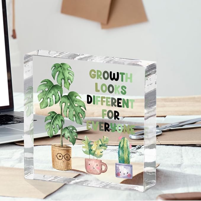 Inspirational Quote Desk Decor Acrylic Sign 4X4 Inch, Watercolor Greenery - Image 4