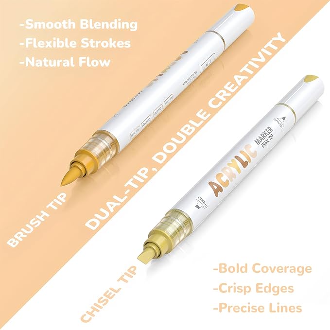 Guangna 12 Skin Tone Dual Tip Acrylic Paint Markers, Brush Tip & Chisel Tip - Image 2