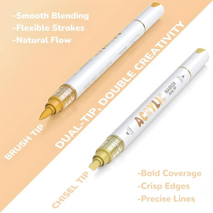 Guangna 12 Skin Tone Dual Tip Acrylic Paint Markers, Brush Tip & Chisel Tip - Image 2
