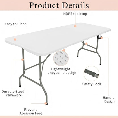 Set of 2 Folding Tables with Carrying Handle Lightweight Rectangular Portable - Image 3