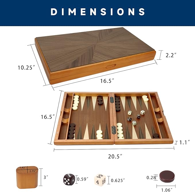 GSE Games & Sports Expert Premium Wooden Folding Inlay Backgammon Board Game Set - Image 4