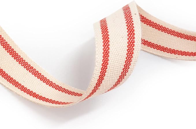 CT CRAFT LLC Ivory Cotton Red Stripes Ribbon 5/8" x 10 Yards - Image 4