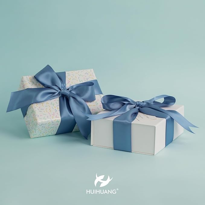 HUIHUANG Smoke Blue Ribbon 2 inch Wide Double-Faced Blue Satin Ribbon - Image 4
