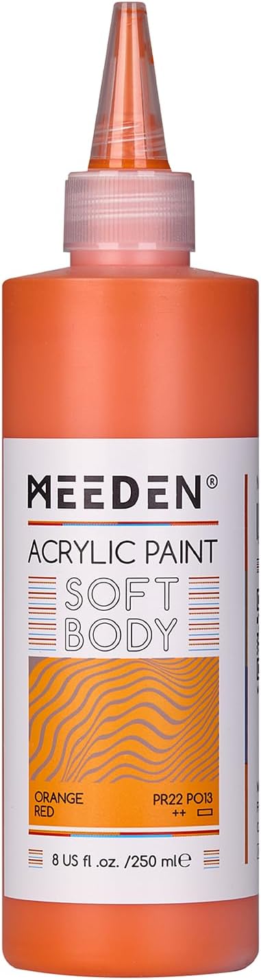MEEDEN Orange Red Acrylic Paint: Matte Finish 250ml/8.45oz Soft Body Bulk by MEEDEN