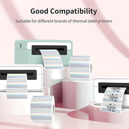 3x2 Inch Holographic Thermal Labels, Glitter Silver Thermal Sticker Labels - Image 2
