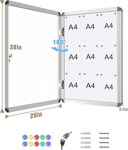 38"x28" Enclosed Bulletin Board, Lockable Weather-Resistant Aluminum Noticeboard - Image 5