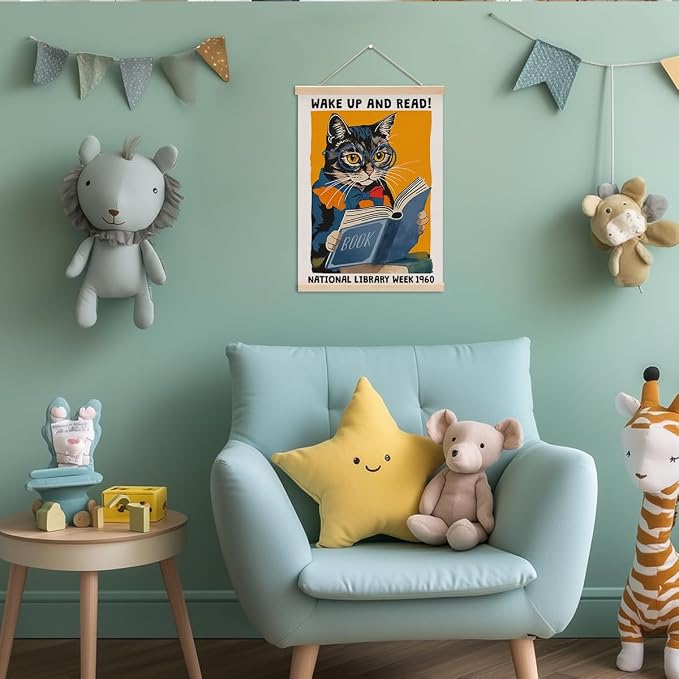 Funny Reading Cat Poster Hanger, Reading Nook Library Decor Wall Decor - Image 4