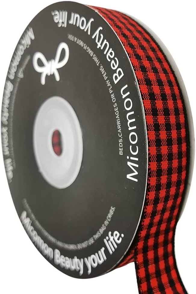 Red and Black Gingham Plaid Checked Ribbon 25 Yards Each Roll 100% Polyester by Micomon