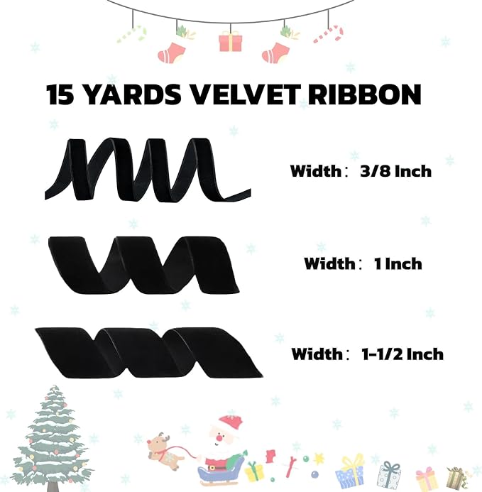 15 Yards Velvet Ribbon 3/8 Inch Single Face Black Velvet Ribbon Spool Prefect - Image 2