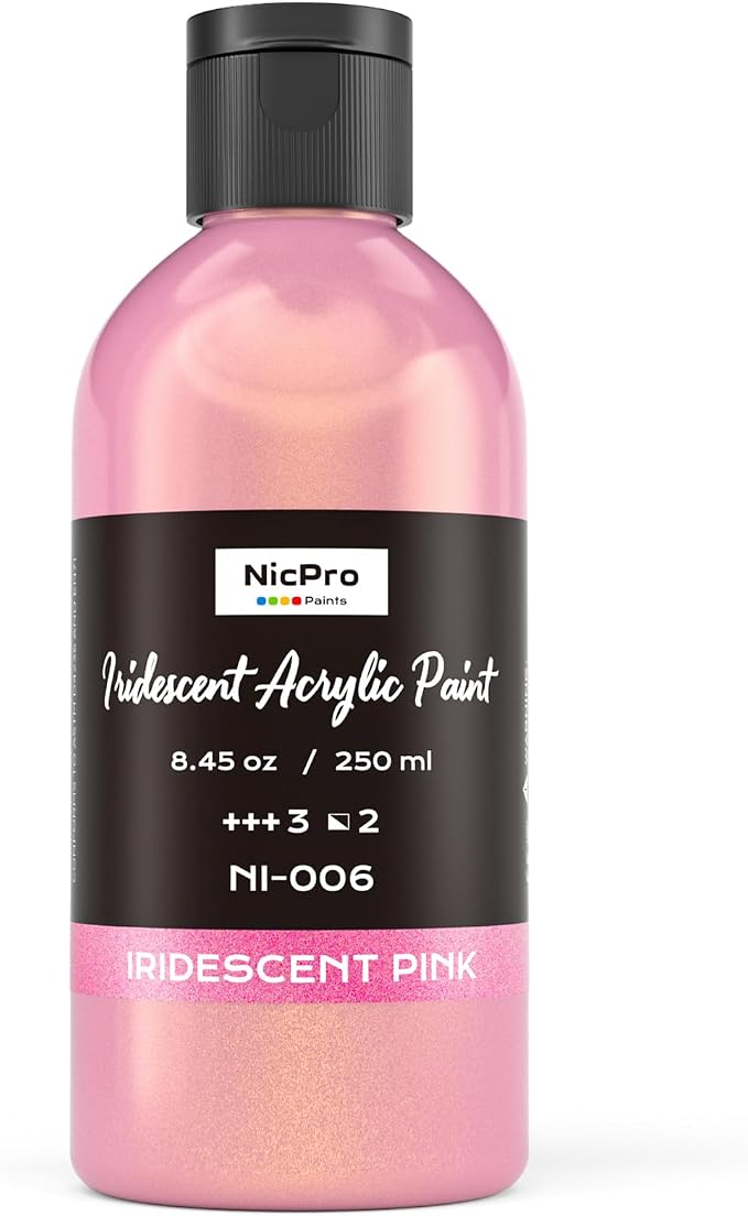 Nicpro Iridescent Pink Acrylic Paint, 8.45oz / 250ml Large Bottle Pink Metallic by Nicpro