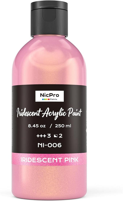 Nicpro Iridescent Pink Acrylic Paint, 8.45oz / 250ml Large Bottle Pink Metallic by Nicpro