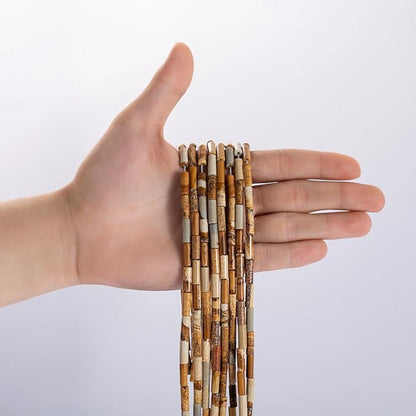 Natural Blown Picture Stone Cylinder Tube Beads 4x13mm 38cm/str Loose Semi - Image 2