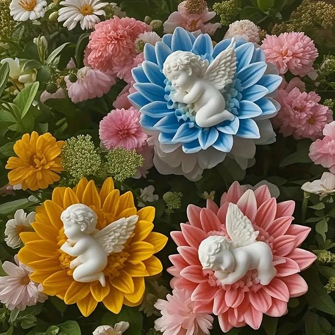 JDH 2PCS Flower Candle Molds, Heart Rose Candle Mold, 3D Angel Baby in - Image 8