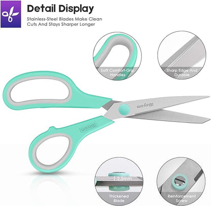 Scissors, iBayam 8" All Purpose Scissors Bulk 3-Pack, Ultra Sharp 2.5mm Thick - Image 3