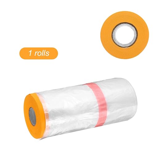 HARFINGTON Pre-Taped Masking Film 106.3" x65.6ft Double Adhesive Tape and Drape - Image 3