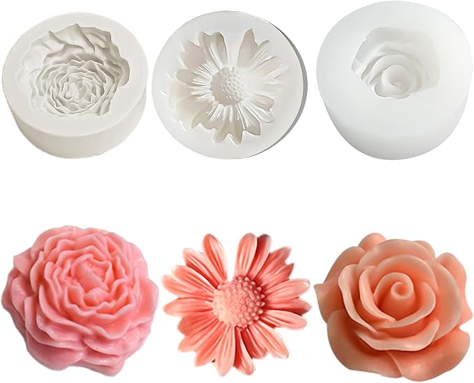 3 Pack Candle Molds for Candle Making, Moldes para Velas, Flower Molds Silicone by ZPARNO