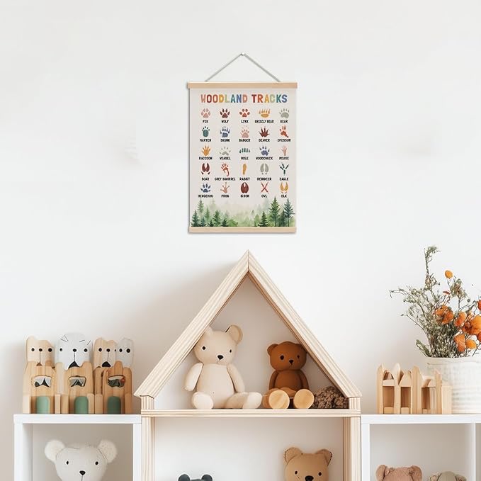 Boho Animal Woodland Tracks Poster Hanger, Forest Jungle Animals Nursery Decor - Image 3