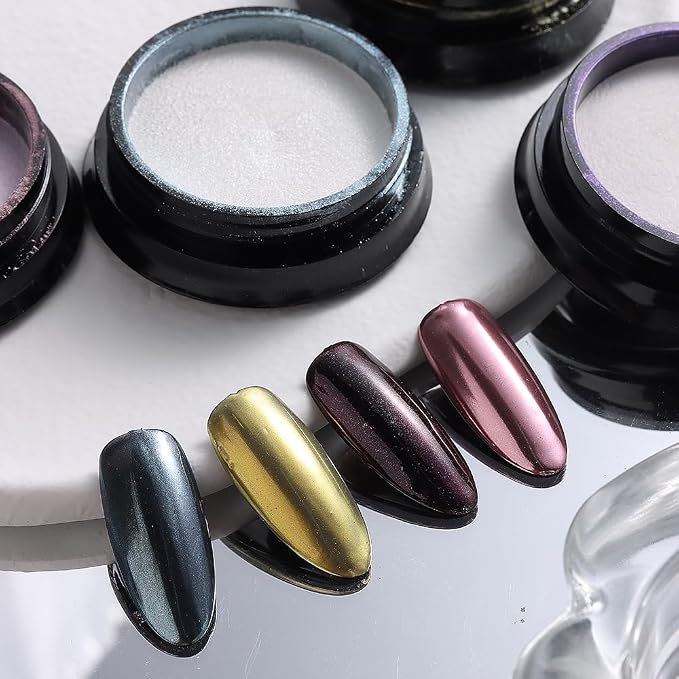 8 Jars Chrome Nail Powder Magic White Pearl Kit, Metallic Mirror Effect - Image 6