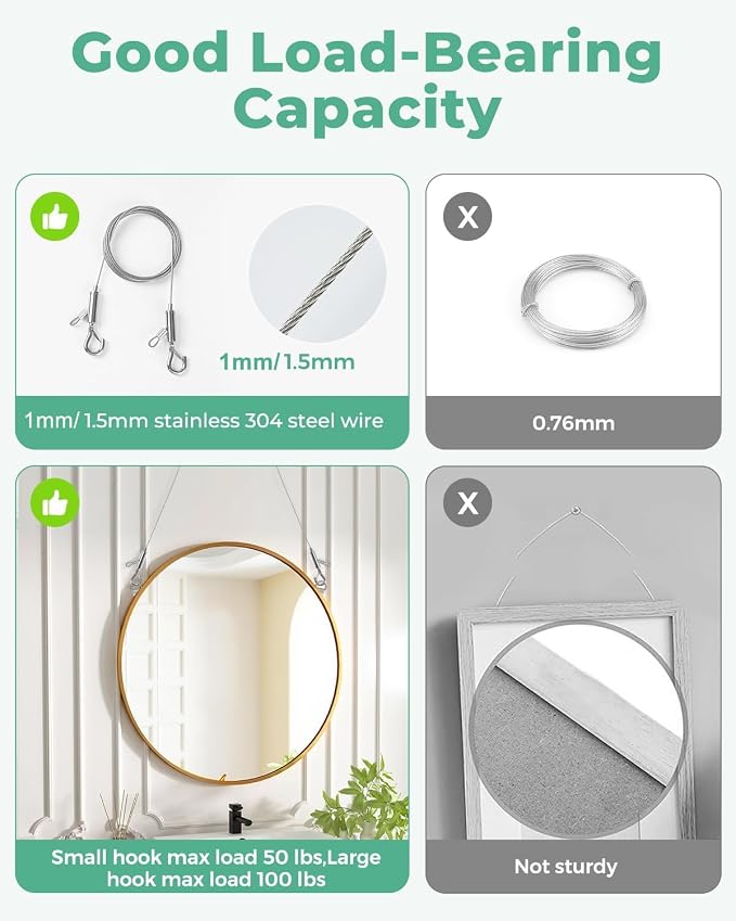 2PCS Picture Hanging Wire Adjustable 1m x 1mm Small Hooks, Picture Frame Wire - Image 3