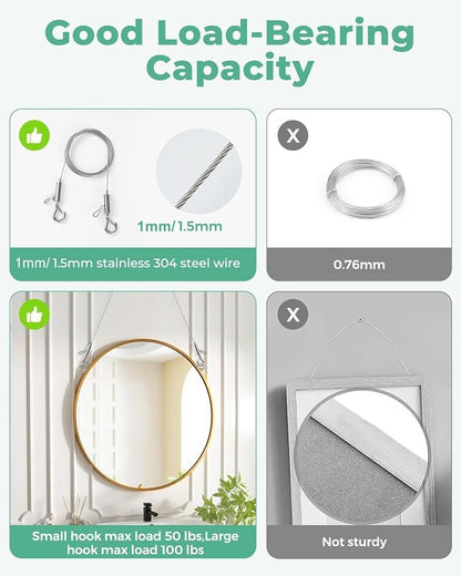2PCS Picture Hanging Wire Adjustable 1m x 1mm Small Hooks, Picture Frame Wire - Image 3