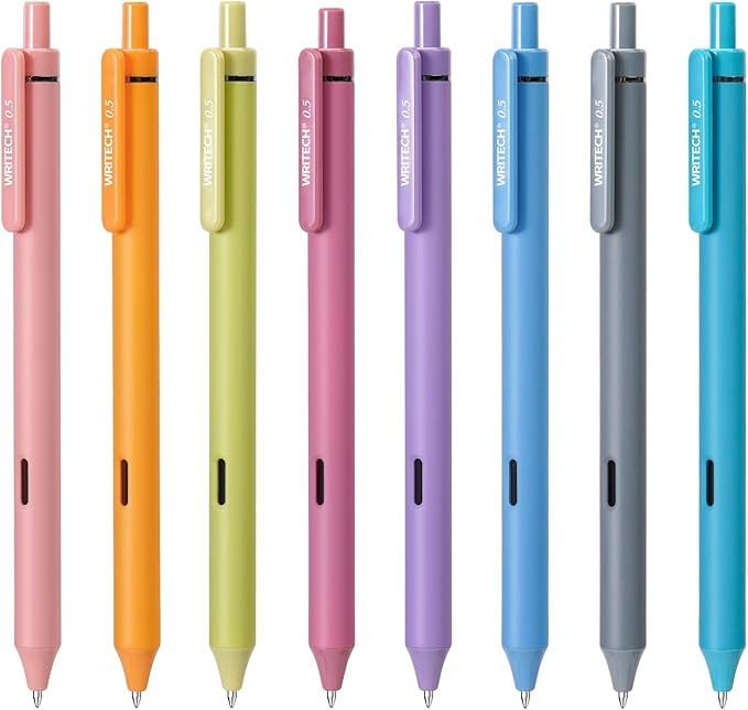 WRITECH Fine Point Gel Pens: 8ct 0.5mm Multi Colored Ink Colors Retractable Pen by WRITECH