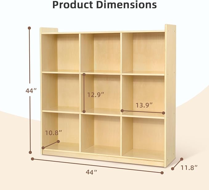 OOOK 9-Cube Storage Organizer, Wooden Storage Cabinet Display Shelf, Kids - Image 3