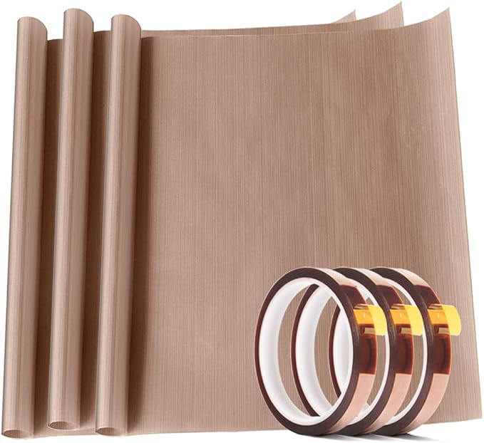 3 Pack PTFE Teflon Sheet 16 x 20" and 3 Rolls 10mm X 33m Heat Resistant by EQUTY+BAYMERS