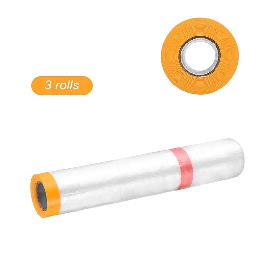 HARFINGTON 3 Rolls Pre-Taped Masking Film 157.5" x32.8ft Double Adhesive Tape - Image 3