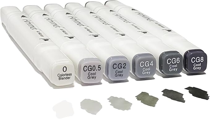 6pcs Grey Gray Alcohol Markers Set by Arhomet