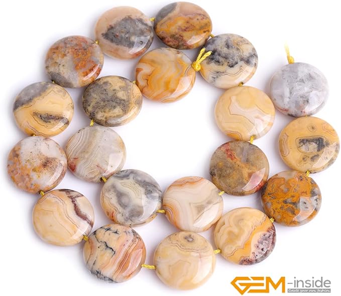 GEM-Inside Lace Agate Gemstone Loose Beads Natural 20mm Coin Crzay Crystal - Image 2