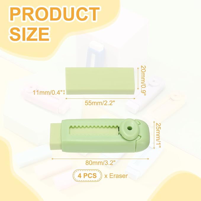 PATIKIL 4 Pack Erasers, Sliding Retractable Eraser Push Pull Cute Pencil - Image 2
