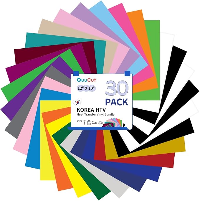 QuuCut HTV Heat Transfer Vinyl Bundle: 30 Pack 12" x 10" Sheets, 26 Assorted by QuuCut