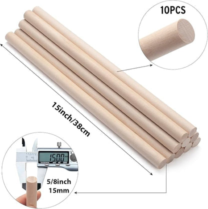 Wood Dowels Wooden Dowel Rods for Crafts, Unfinished Hardwood Sticks for Arts - Image 2