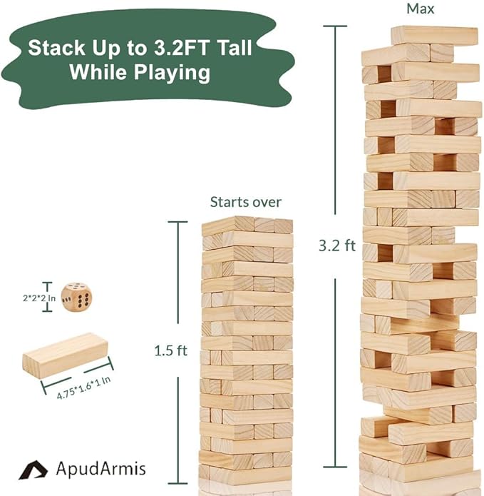 ApudArmis 54 PCS Tumble Timber Set, Pine Wooden Tumble Tower Game - Image 4