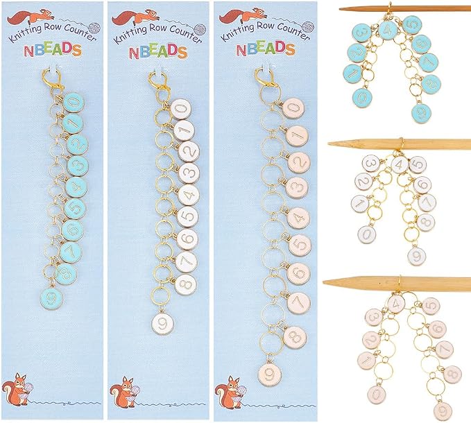 NBEADS 2 Pcs 0-9 Enamel Number Knitting Row Counter Chains, Alloy Stitch by NBEADS