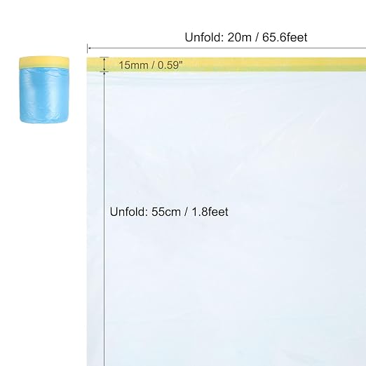 uxcell Pre-Taped Masking Film, 1.8ft x 66ft Plastic Paint Drop Cloth - Image 2