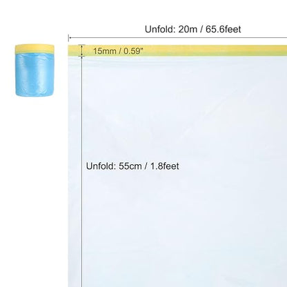 uxcell Pre-Taped Masking Film, 1.8ft x 66ft Plastic Paint Drop Cloth - Image 2