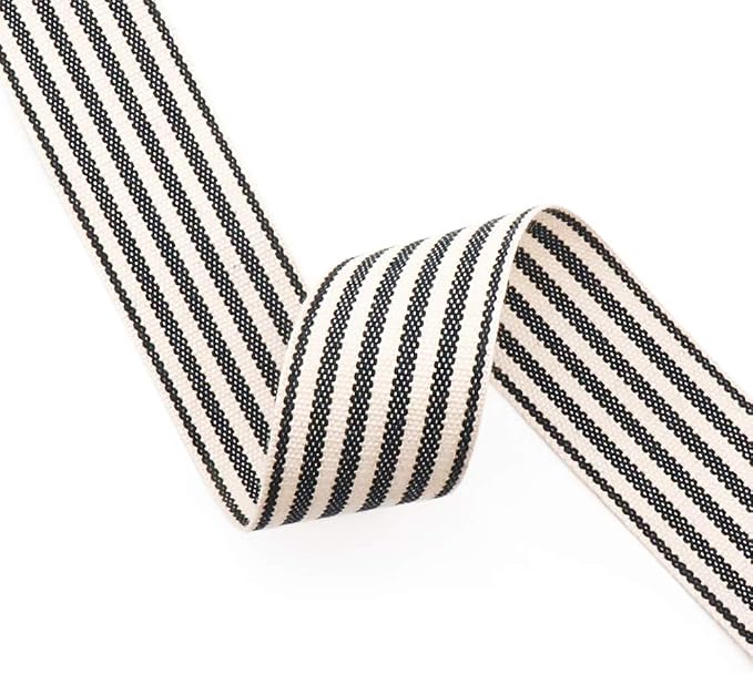CT CRAFT LLC Ivory Cotton Black Stripes Ribbon 1" x 10 Yards - Image 5